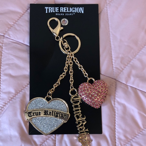 True Religion Accessories - NEW True Religion Silver & Pink Embellished Heart Keychain/Handbag Charm
